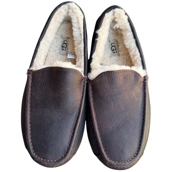 UGG Mens Shearling Lined Leather Slippers Size 9 UK 8 EU 42 - Picture 7 of 13
